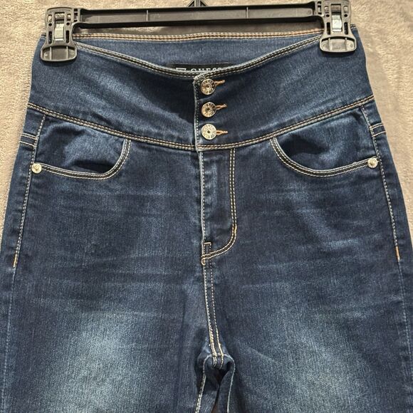 Guess High Rise Skinny Jeans Women Size 14 Triple Button Rhinestone Logo Glam - Picture 3 of 9
